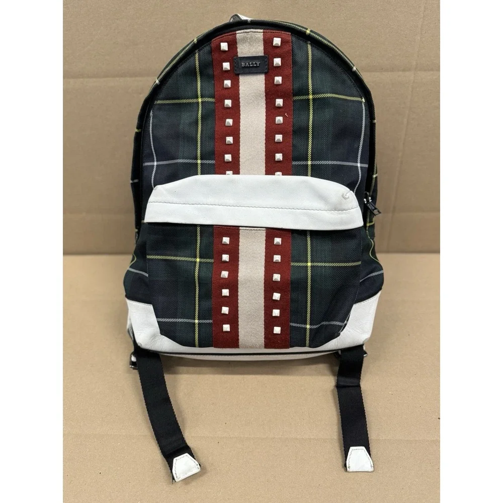 Bally Green plaid Harper Backpack‎ Studded Leather Multi-Color